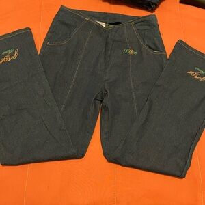 Dark Blue Embroidered Jeans